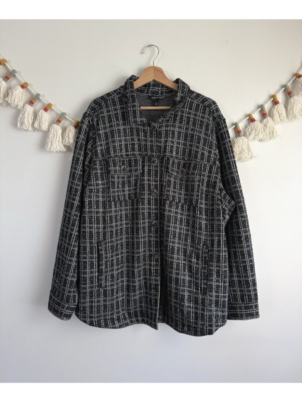 Torrid Tweed Boucle Plaid Button Down Blazer Shacket Black Preppy Careerwear 3x
